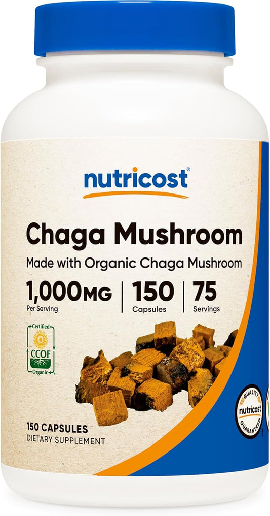 Organic Chaga Mushroom Capsules 1000mg - CCOF Certified, Vegetarian, Gluten Free - 75 Servings, 150 Capsules - BoostGo Australia