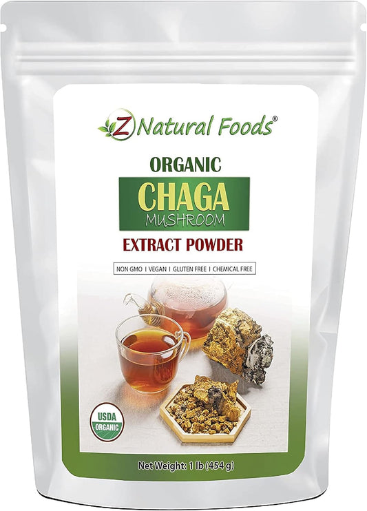 Organic Chaga Mushroom Extract Powder - Premium Immune Health Support for Coffee and Tea - 1 lb