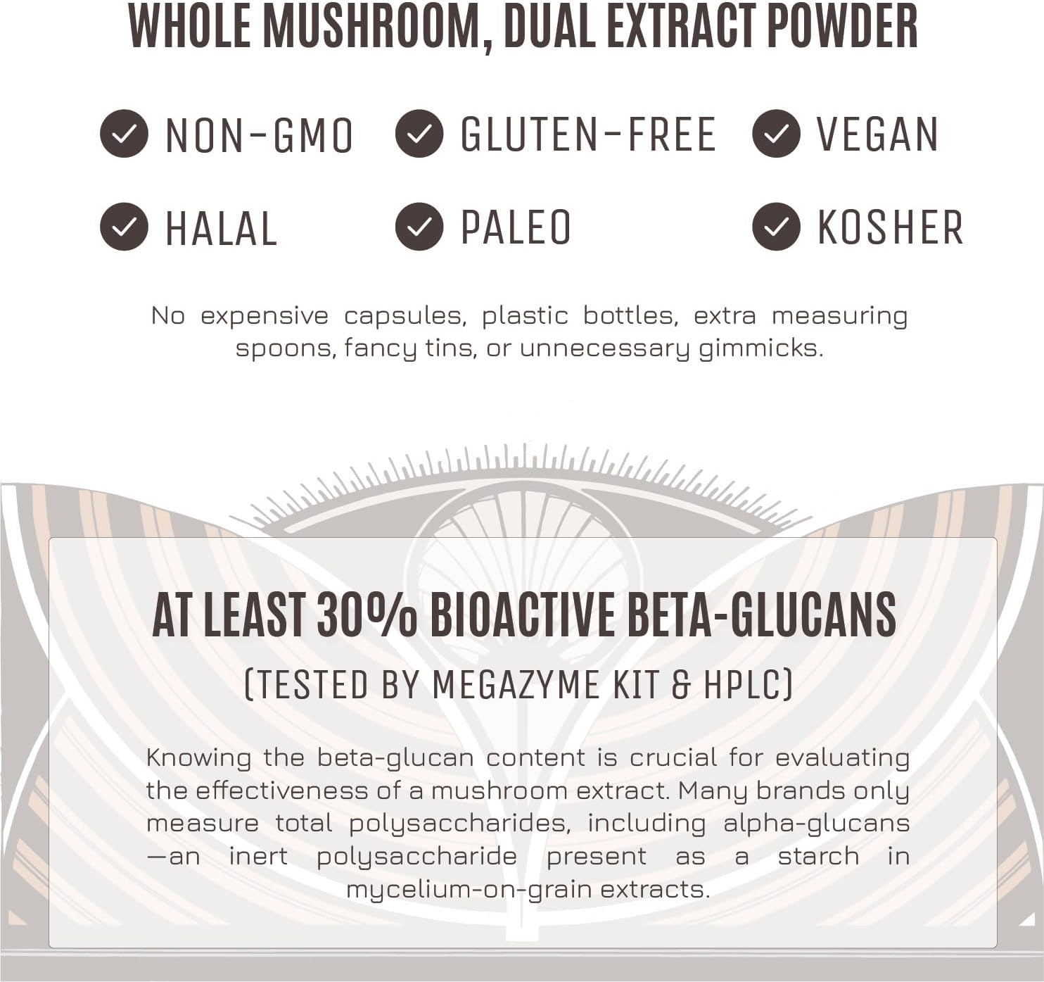 Organic Chaga Mushroom Extract Powder | Immune Support, Skin & Hair Health | High Potency | 30% Beta Glucans | No Additives | GF, Non-GMO, Vegan | 100g