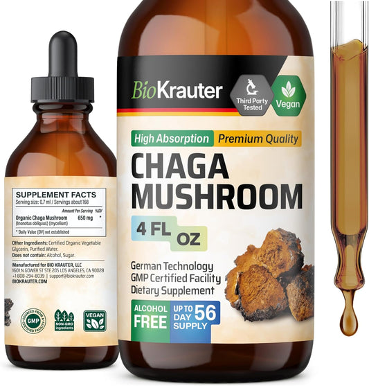 Organic Chaga Mushroom Extract Tincture - Immune Support Drops - Vegan & Sugar Free - 4 Fl.Oz.