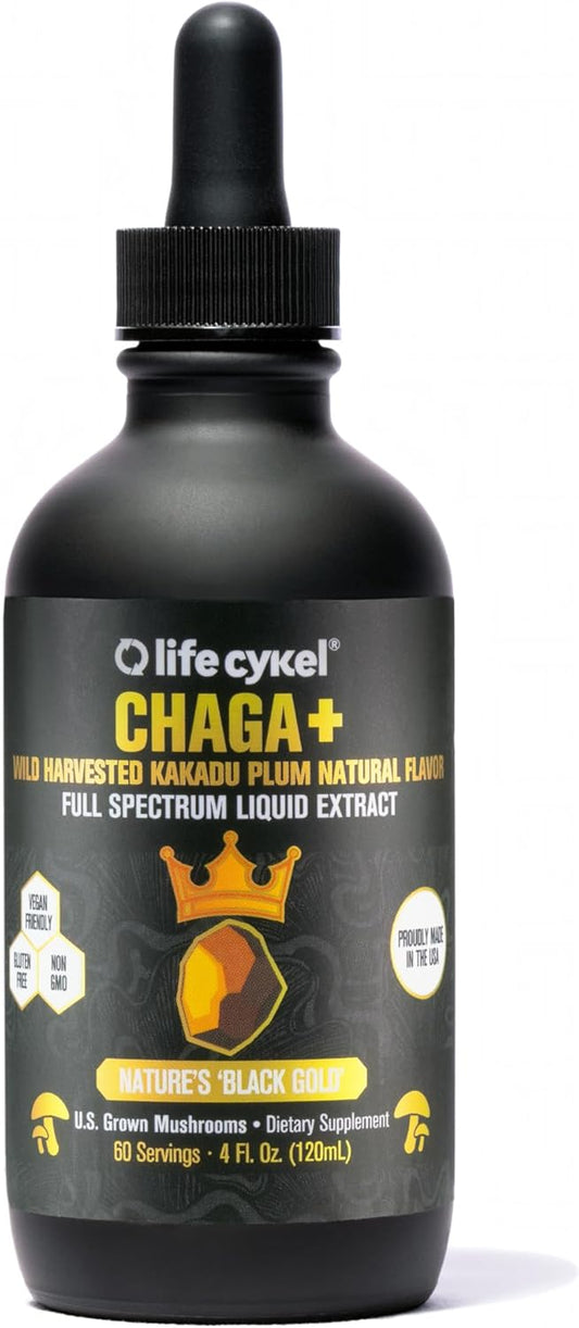 Organic Chaga Mushroom Extract with Kakadu Plum - Double Extracted Tincture - Immune Support Supplement - 4 Fl Oz