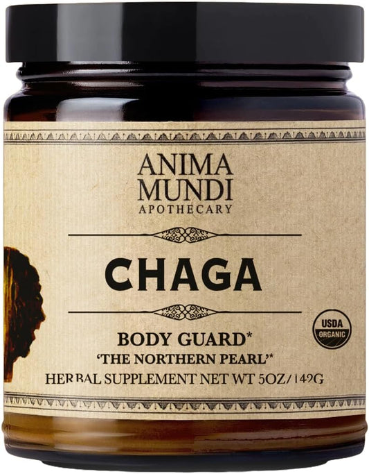 Organic Chaga Mushroom Powder by Anima Mundi Apothecary - Immune System Support Supplement - Pure Chaga Extract Powder for Tea, Coffee - 5oz