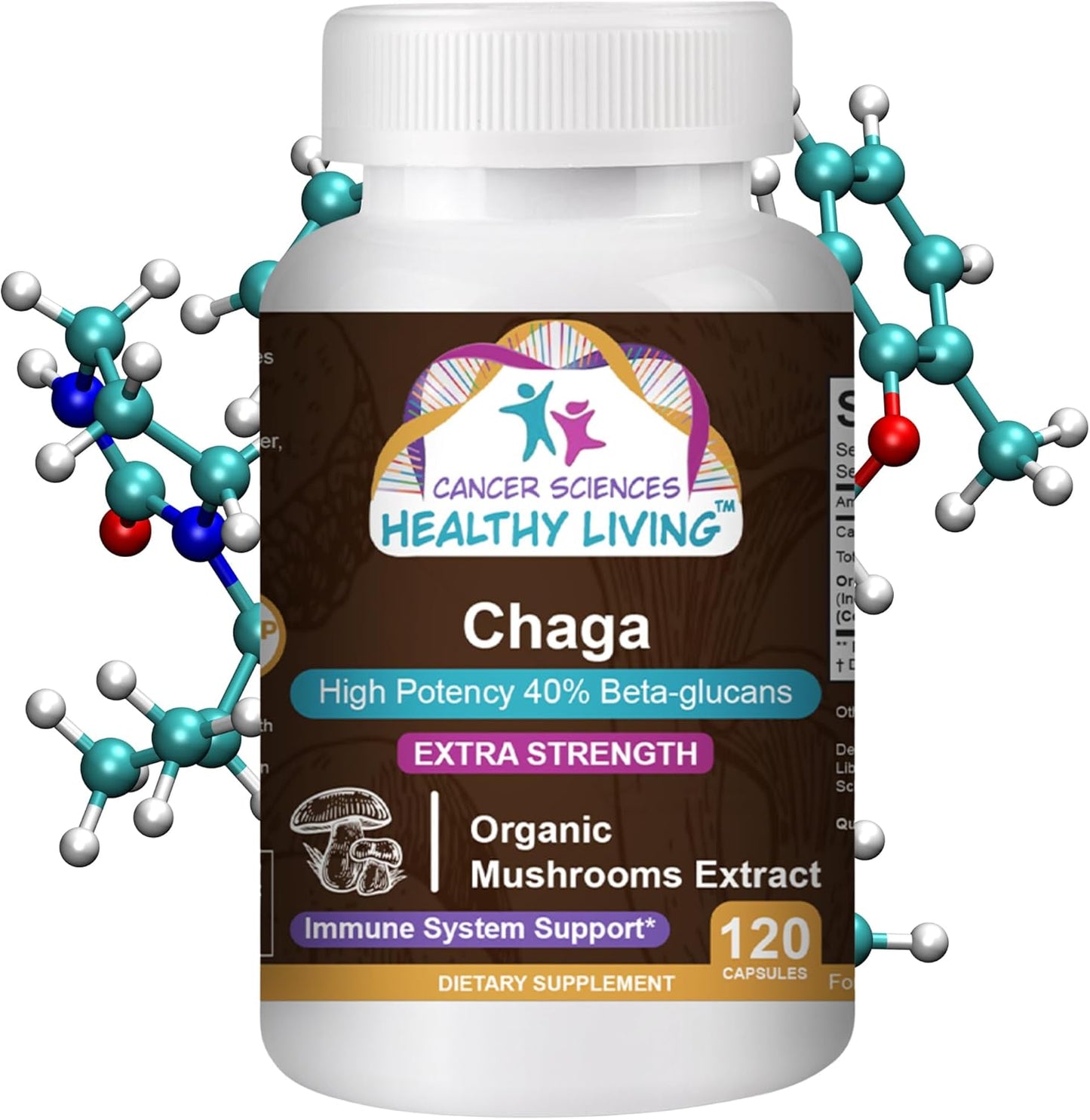 Organic Chaga Mushroom Supplement - High Potency Immune Support and Antioxidant - 1,500mg Extract with 40% Beta-Glucans - Gut Health - 120 Capsules