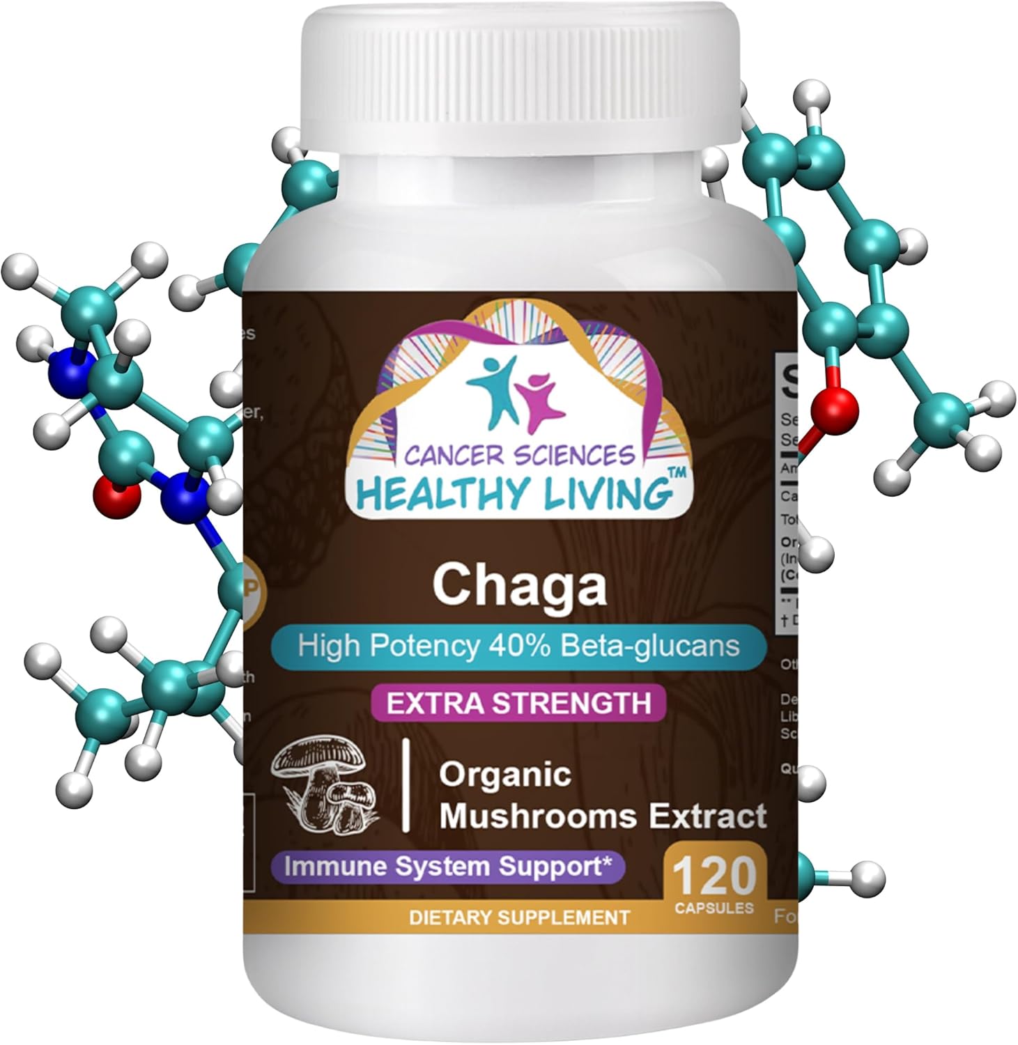 Organic Chaga Mushroom Supplement - High Potency Immune Support and Antioxidant - 1,500mg Extract with 40% Beta-Glucans - Gut Health - 120 Capsules