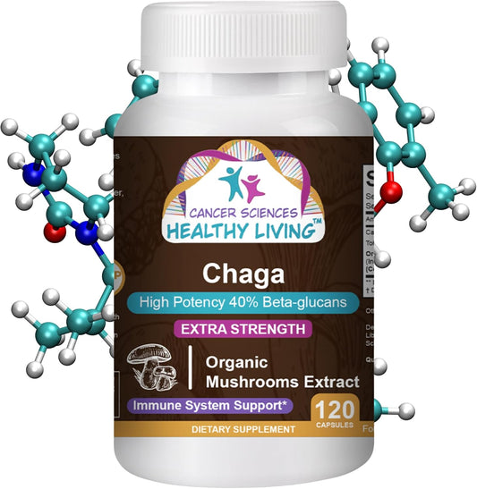 Organic Chaga Mushroom Supplement - High Potency Immune Support and Antioxidant - 1,500mg Extract with 40% Beta-Glucans - Gut Health - 120 Capsules