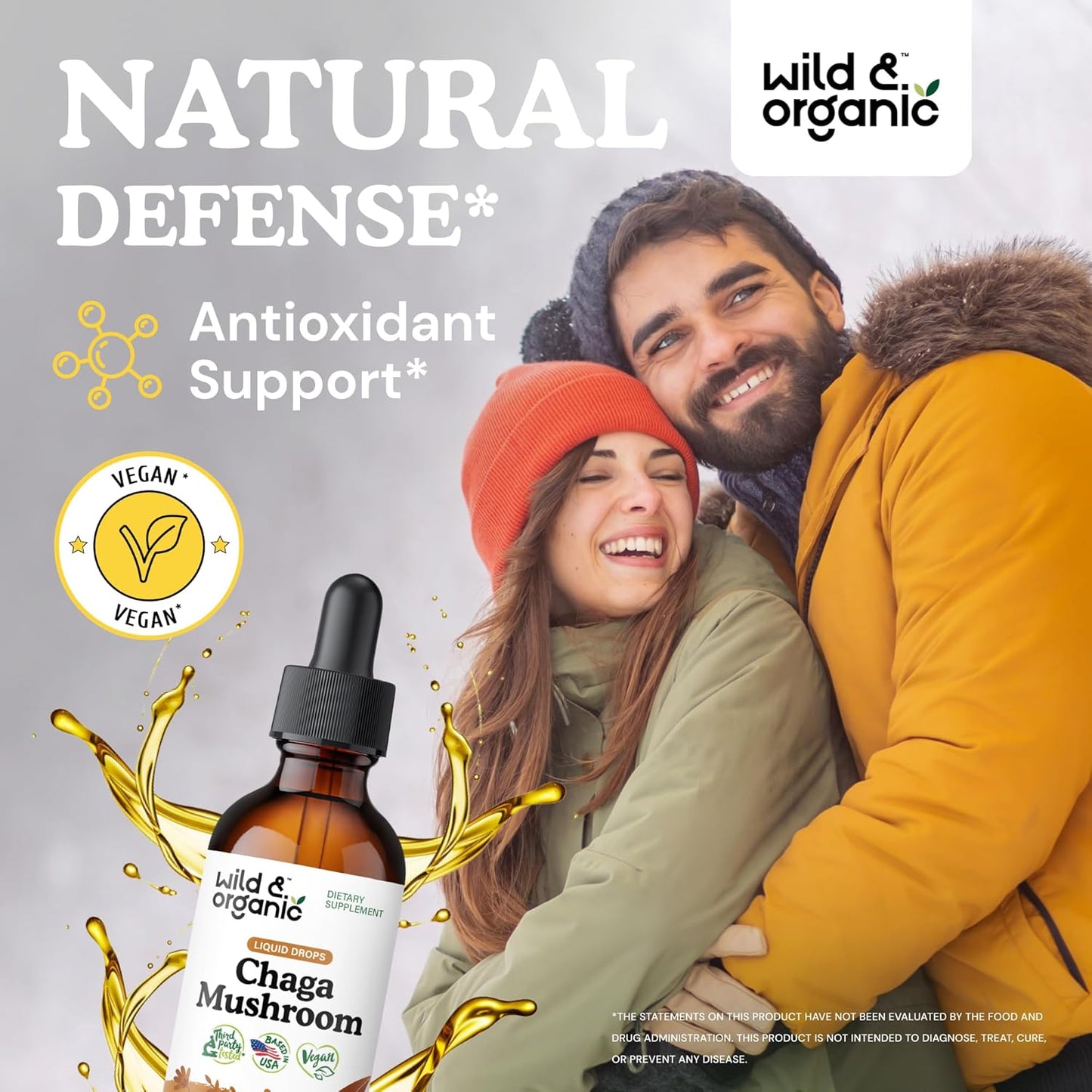 Organic Chaga Mushroom Tincture for Immune Support - Vegan Liquid Extract - Immunity Drops Supplement - Sugar & Alcohol-Free - 2 fl oz