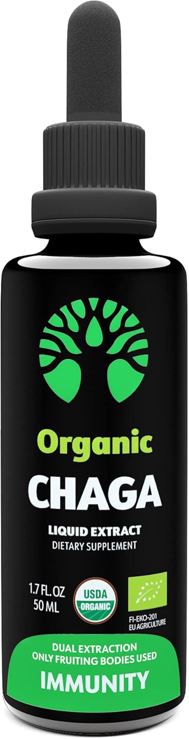 Organic Chaga Tincture - Fruiting Bodies - Antioxidant & Immune Support - 50 Servings
