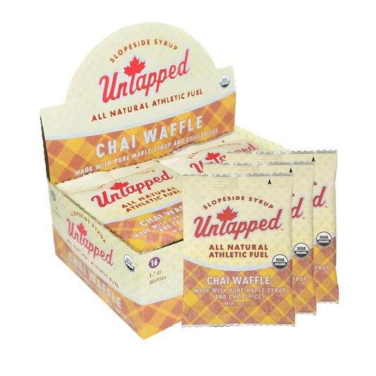 Organic Chai Waffles 1.1 oz Each, Box of 16 - Maple Syrup Sweetened Endurance Sports Snacks | Vegan Real Food Waffles for Athletic Performance