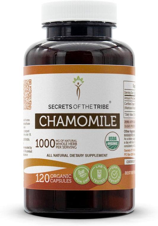 Organic Chamomile Capsules - High-Potency Herbal Supplement | 120 Vegetarian Capsules | Made with USDA Organic Chamomile Flowers