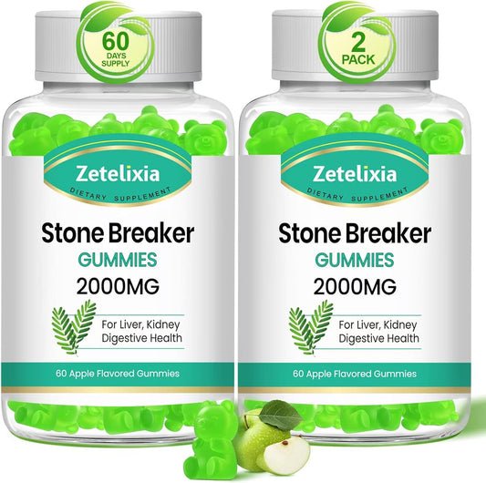 Organic Chanca Piedra Stone Breaker Gummies - Kidney & Gallbladder Health Supplement (2 Pack), Sugar Free, Vegan, Non-GMO, Apple Flavor