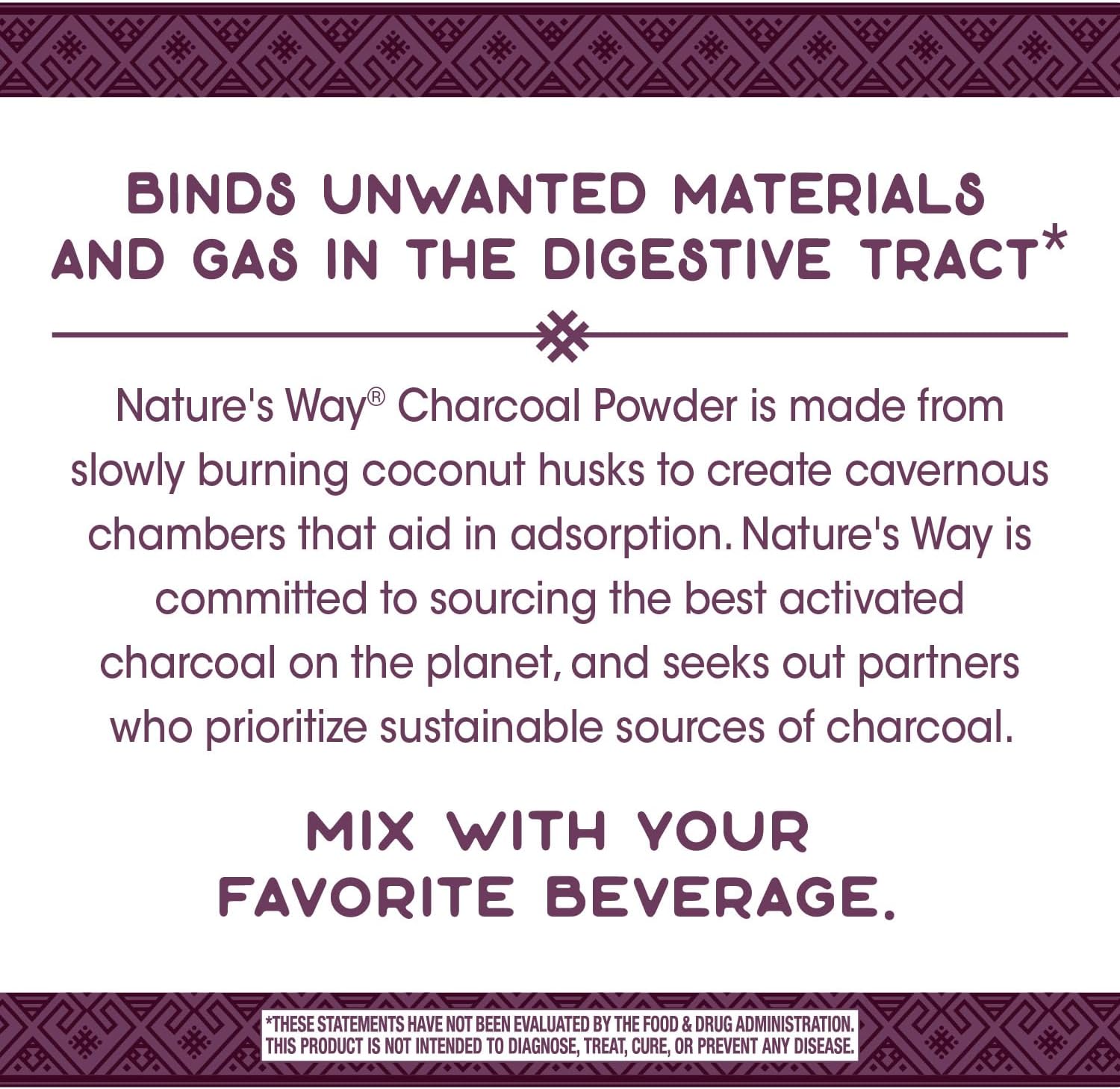 Organic Charcoal Powder 800mg per Serving, BPA-Free Packaging - Nature's Way Herbal Supplement