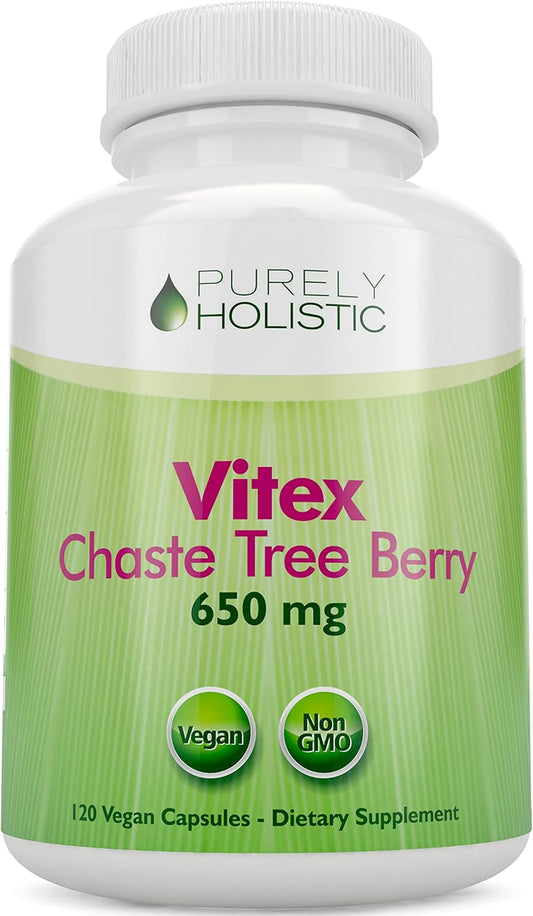 Organic Chasteberry Vitex Supplement 650mg - 4 Month Supply 120 Vegan Capsules - Hormone Balance Support for Women with Agnus-Castus Fruit