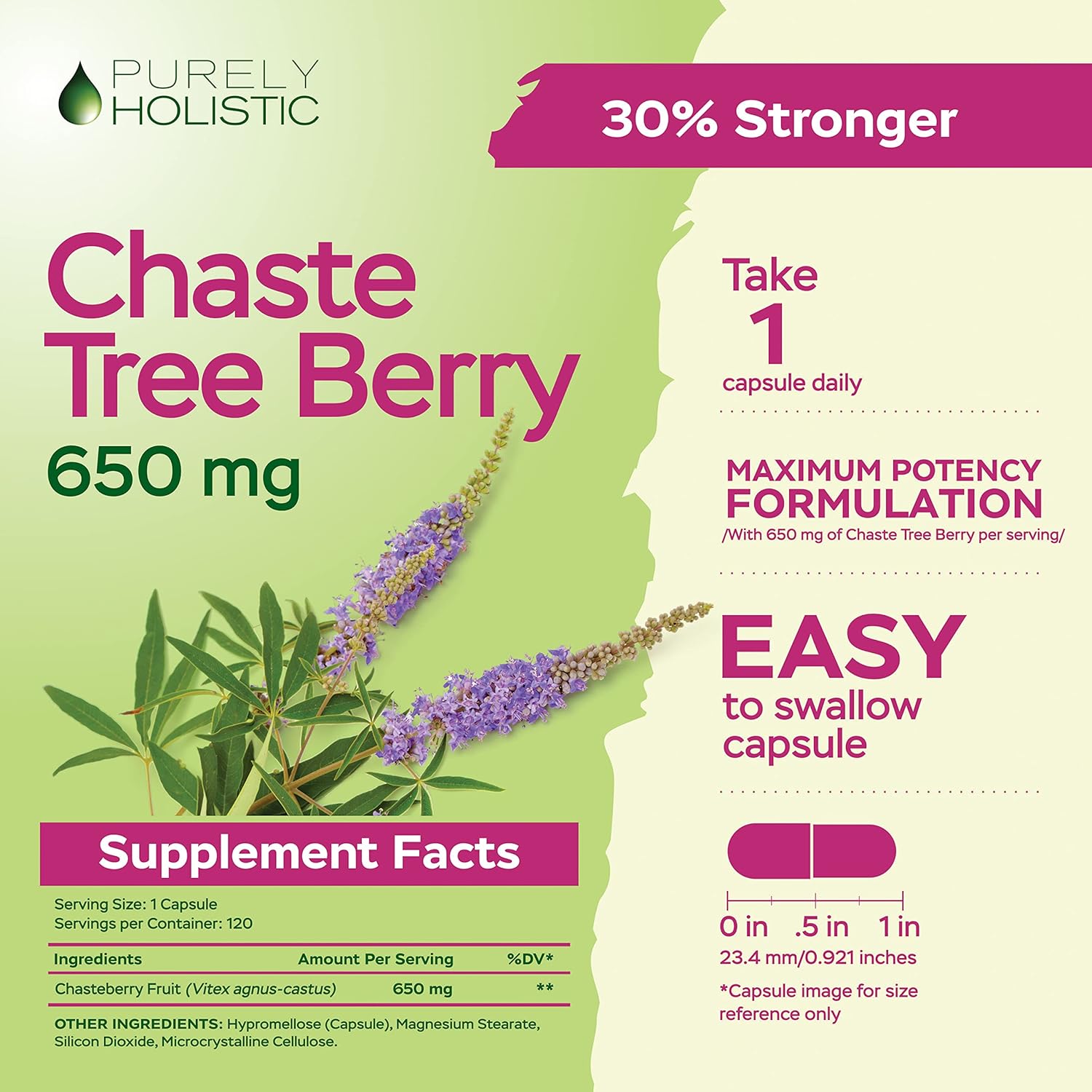 Organic Chasteberry Vitex Supplement 650mg - 4 Month Supply 120 Vegan Capsules - Hormone Balance Support for Women with Agnus-Castus Fruit