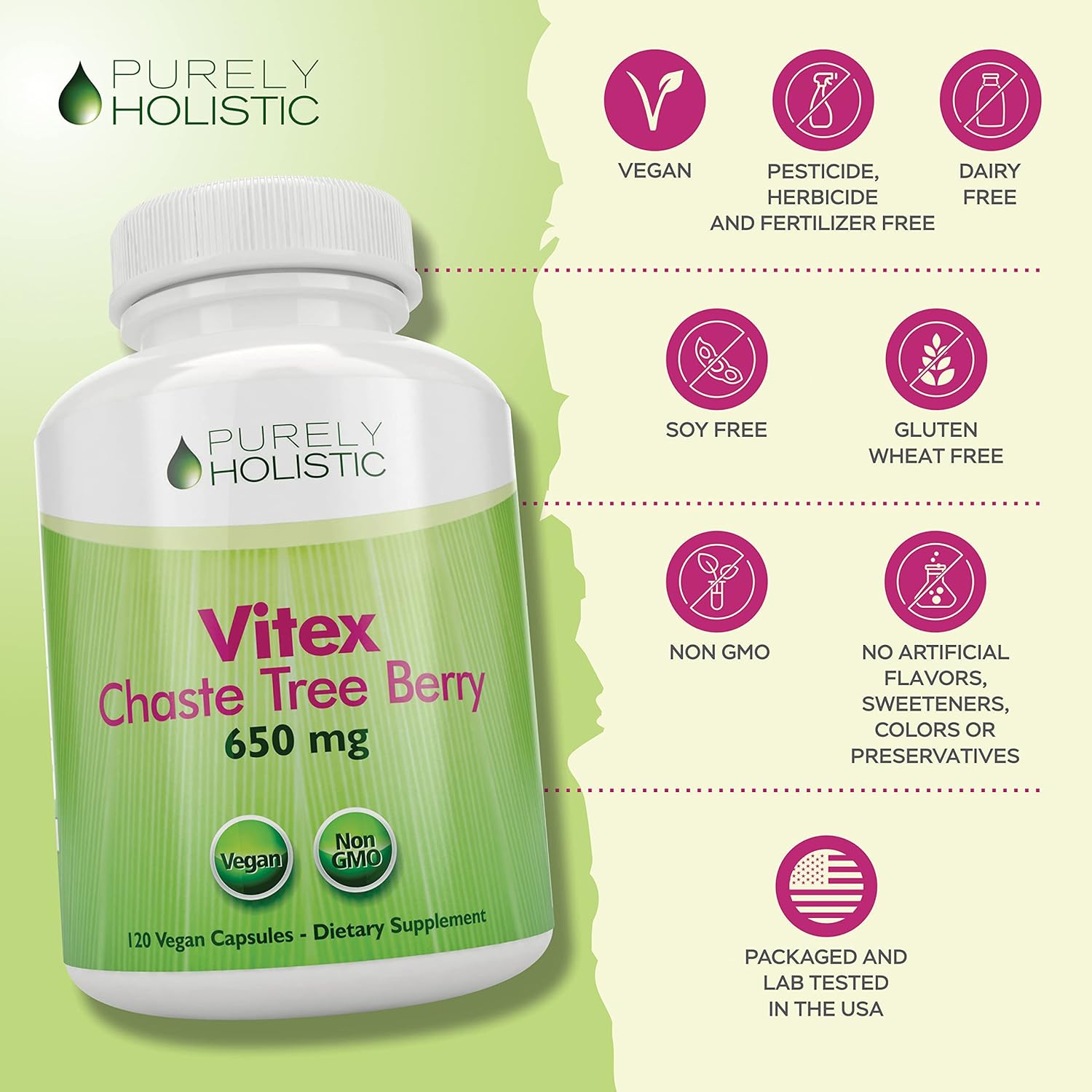 Organic Chasteberry Vitex Supplement 650mg - 4 Month Supply 120 Vegan Capsules - Hormone Balance Support for Women with Agnus-Castus Fruit
