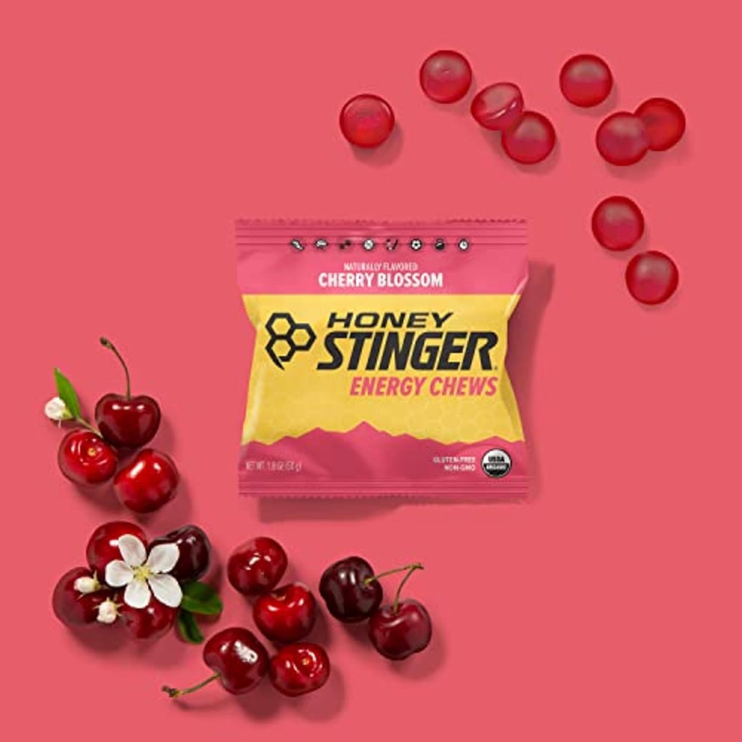 Organic Cherry Blossom Energy Chews for Exercise, Running & Performance | Gluten Free, Caffeine Free | Sports Nutrition for Home & Gym | 12 Pack, 21.6 oz