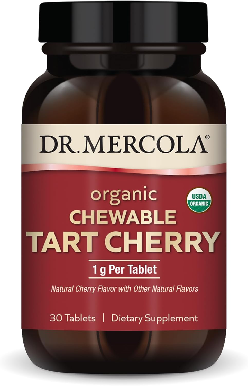Organic Chewable Tart Cherry Capsules - Dr. Mercola, 30 Servings, Non-GMO, Gluten-Free, Soy-Free