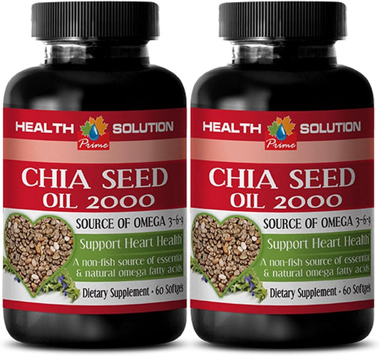 Organic Chia Seed Oil Capsules - Rich in Healthy Fats and Nutrients - Promotes Skin and Hair Health - 2 Bottles of CHIA Seed Oil 2000