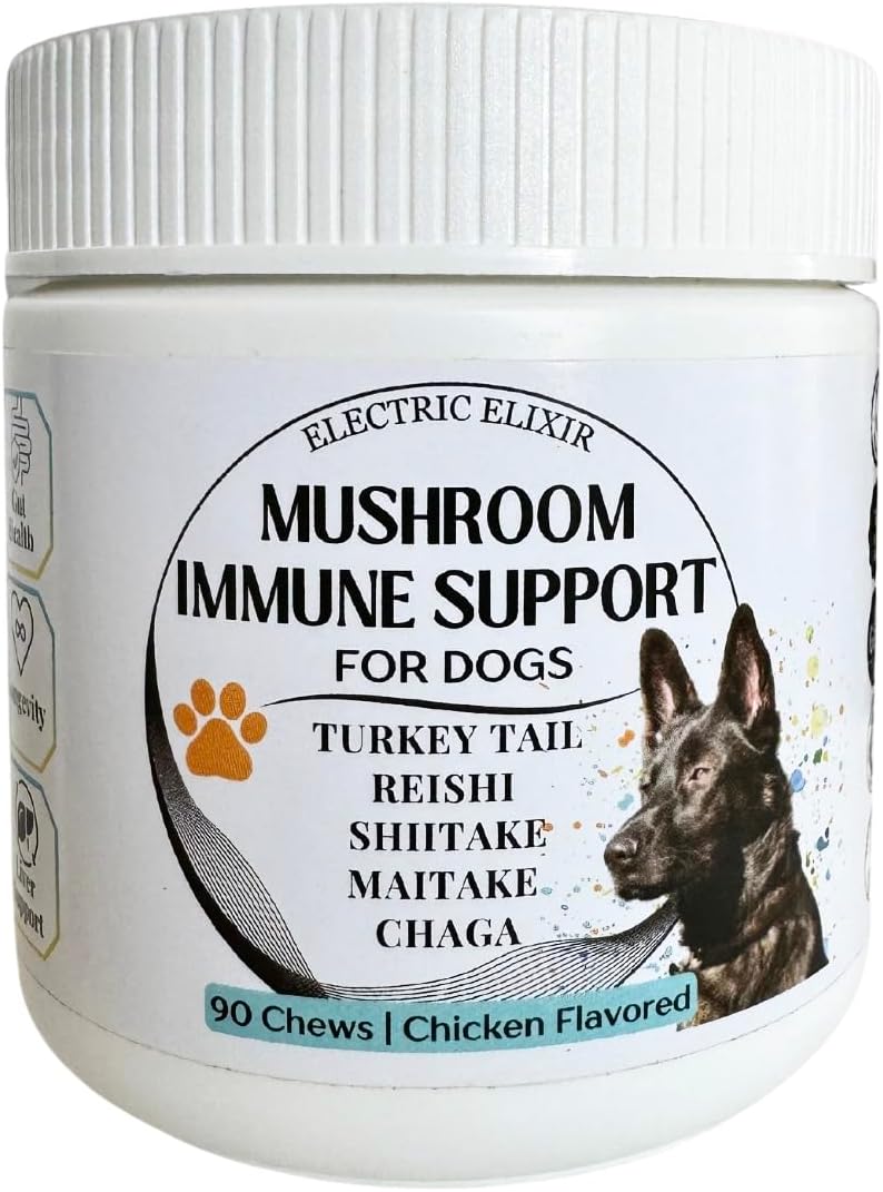 Organic Chicken Flavored Mushroom Supplement for Dogs - Immune Support, Longevity, Joint Health - Grain-Free, 90 Chews
