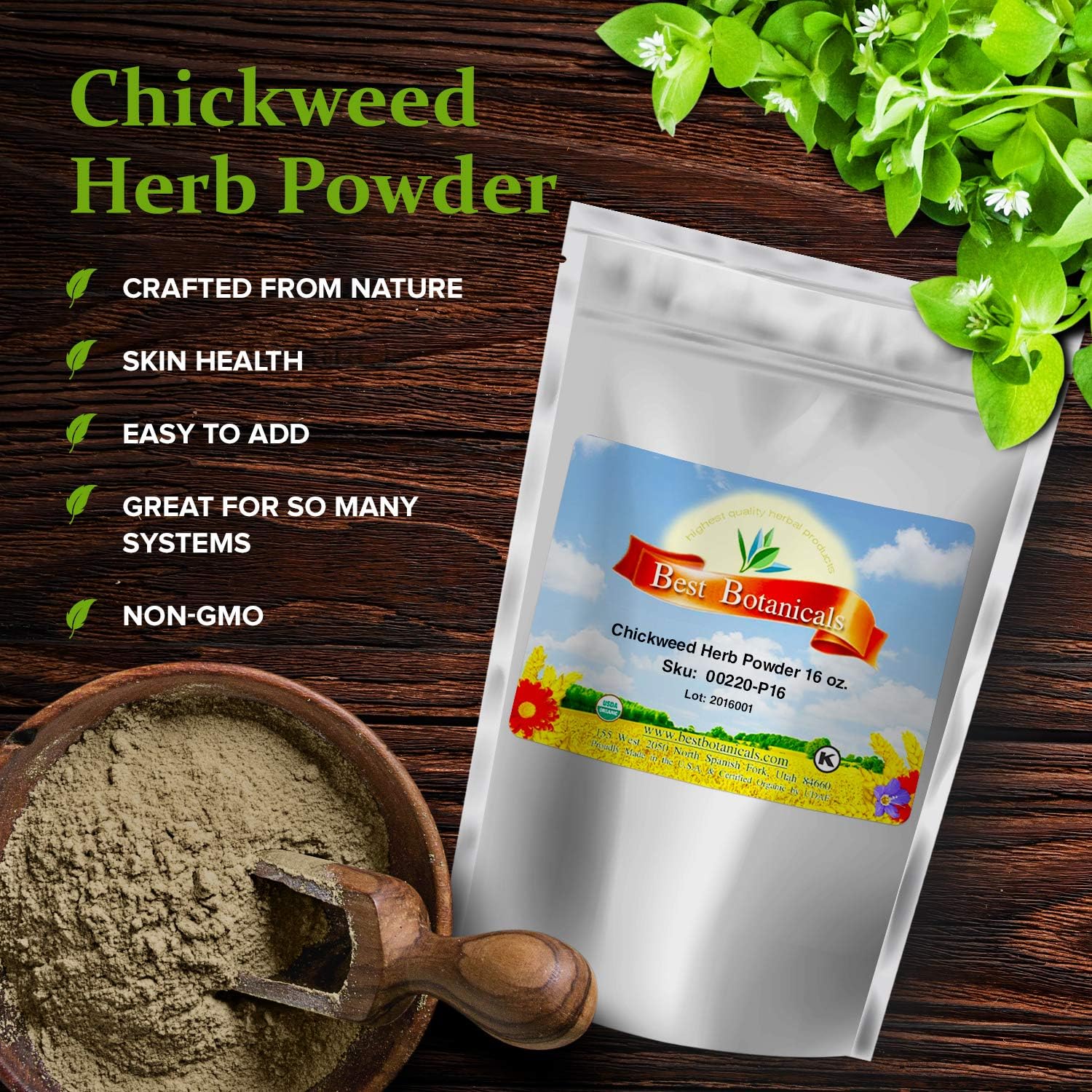 Organic Chickweed Herb Powder - 16 oz - Premium Quality Botanicals