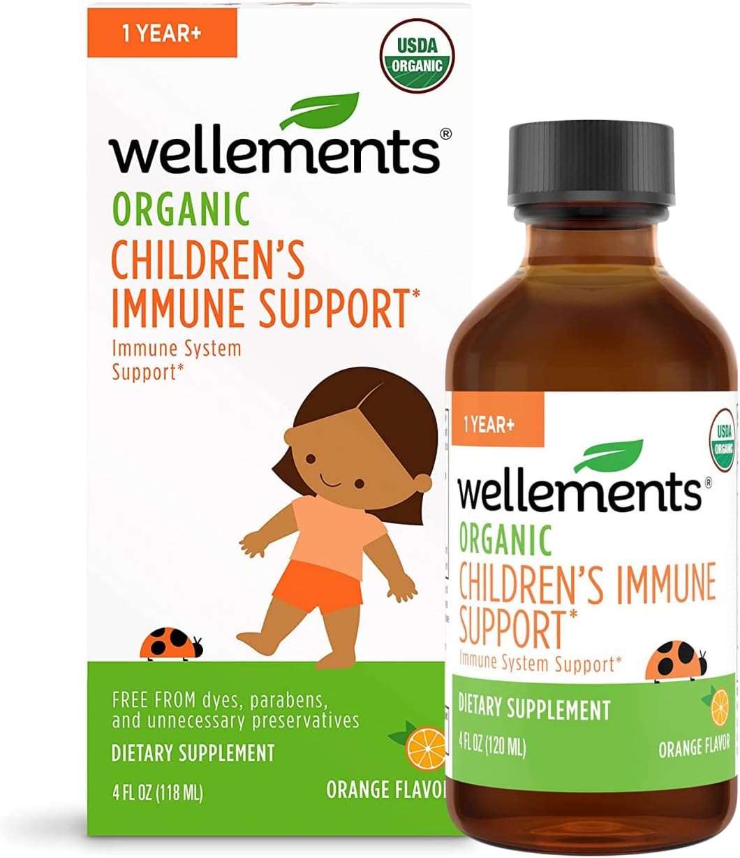 Organic Children's Immune Support Syrup with Vitamin C & Zinc - USDA Certified, Orange Flavor, Free from Allergens & Parabens, 4 fl oz