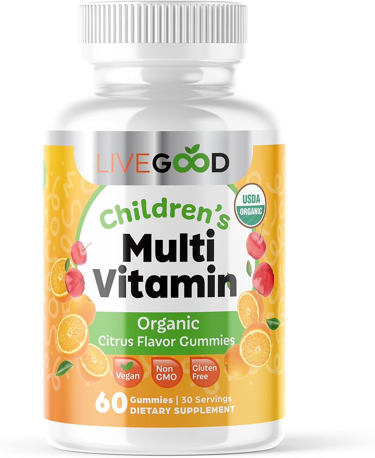 Organic Children's Multivitamin Gummies with Vitamin C & Zinc - Citrus Flavor, 60 Gummies