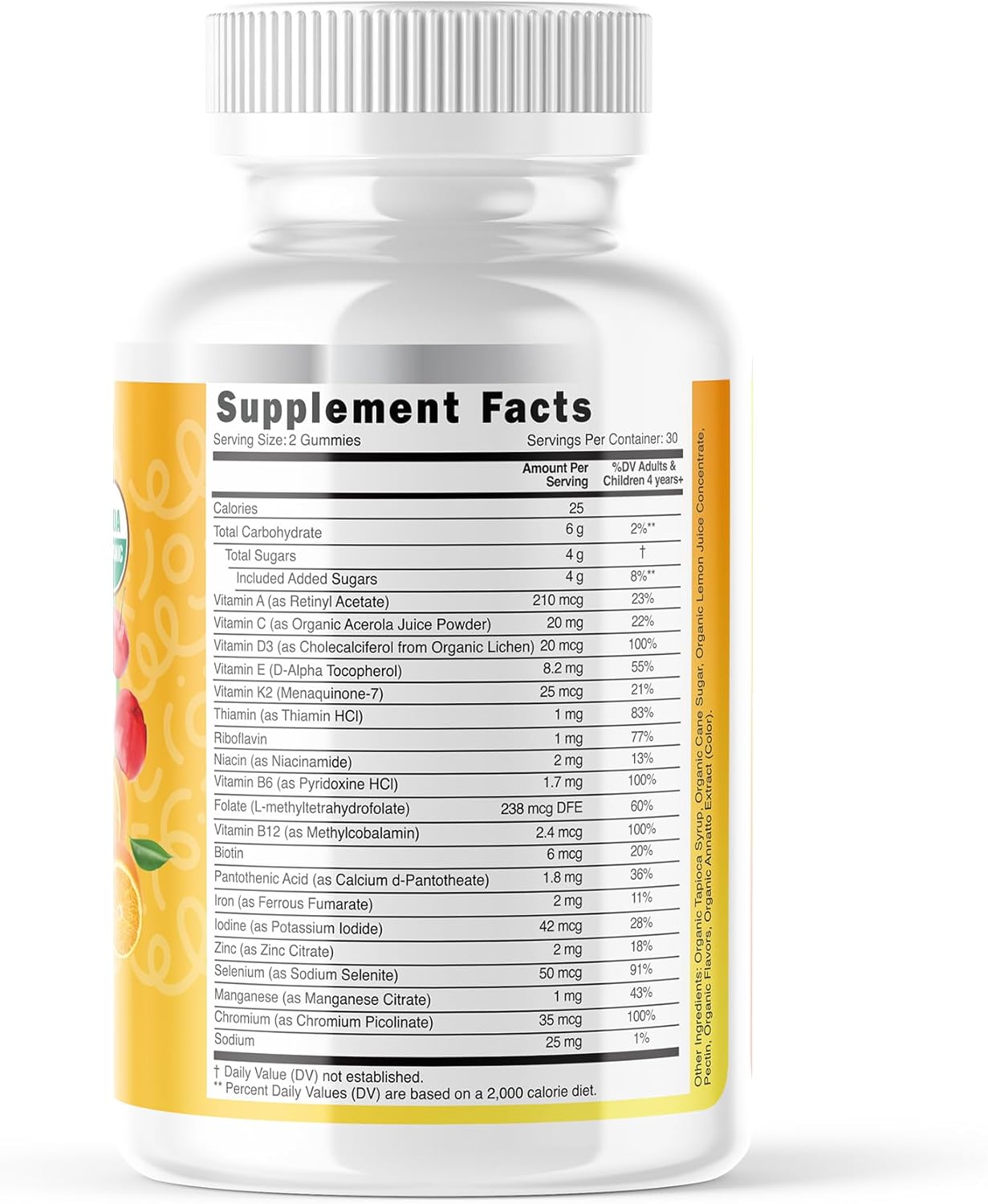 Organic Children's Multivitamin Gummies with Vitamin C & Zinc - Citrus Flavor, 60 Gummies