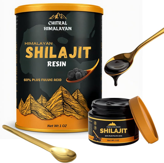Organic Chitral Himalayan Shilajit Resin - 100% Pure Gold-Graded Authentic Mountain Black Shilajit for Men & Women - 1 oz
