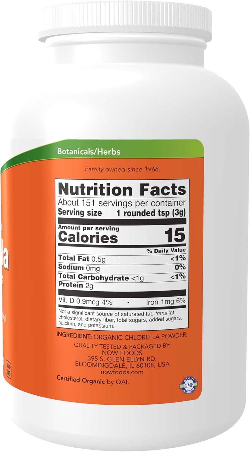 Organic Chlorella Powder 1lb: Rich in Chlorophyll, Beta-Carotene, Carotenoids, Vitamin C, Iron & Protein by NOW Foods