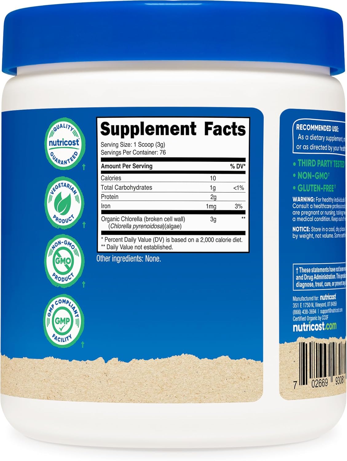 Organic Chlorella Powder 8oz - 3000mg Per Serving - Nutricost - Non-GMO, Gluten Free