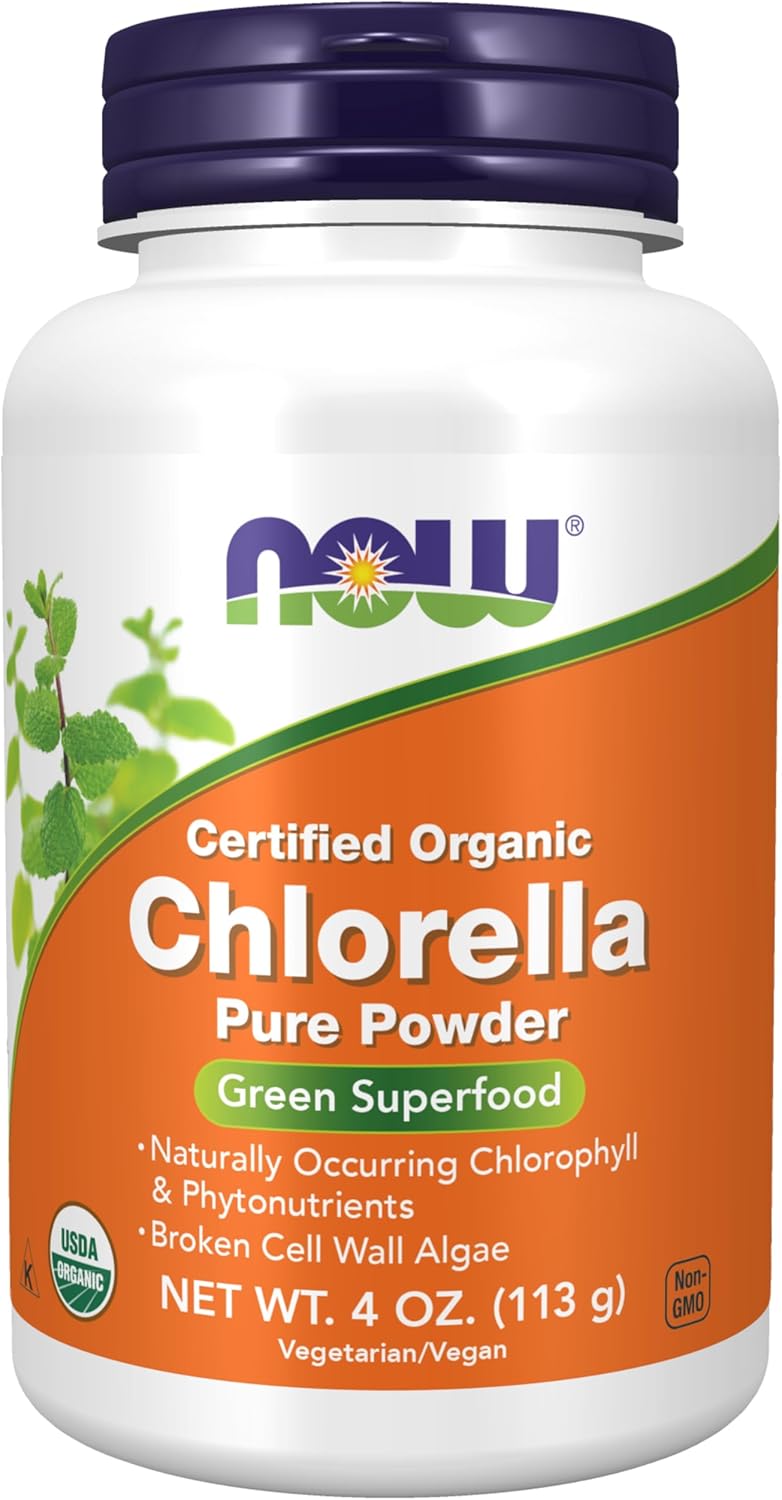 Organic Chlorella Powder Supplement with Chlorophyll, Beta-Carotene, Carotenoids, Vitamin C, Iron, Protein - 4oz