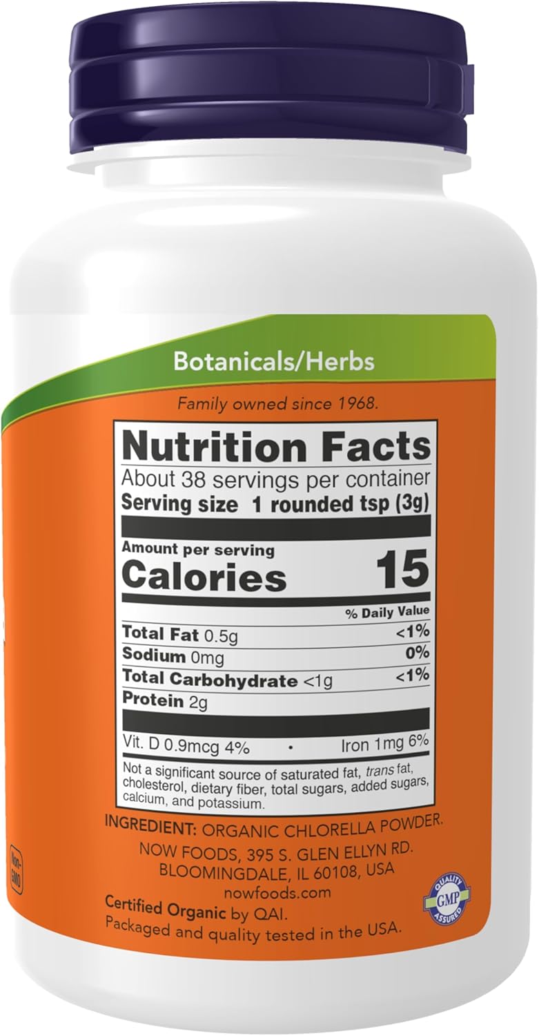 Organic Chlorella Powder Supplement with Chlorophyll, Beta-Carotene, Carotenoids, Vitamin C, Iron, Protein - 4oz