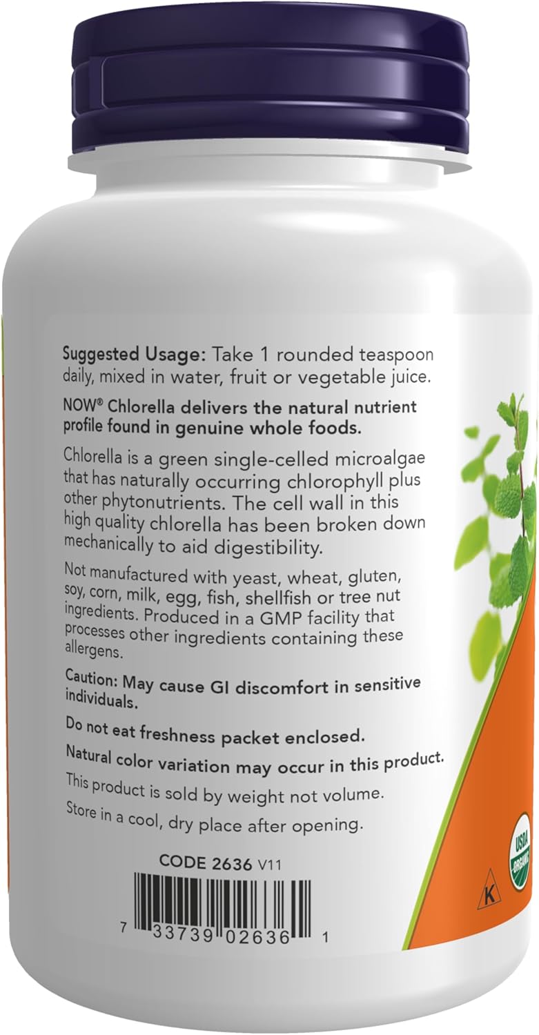Organic Chlorella Powder Supplement with Chlorophyll, Beta-Carotene, Carotenoids, Vitamin C, Iron, Protein - 4oz