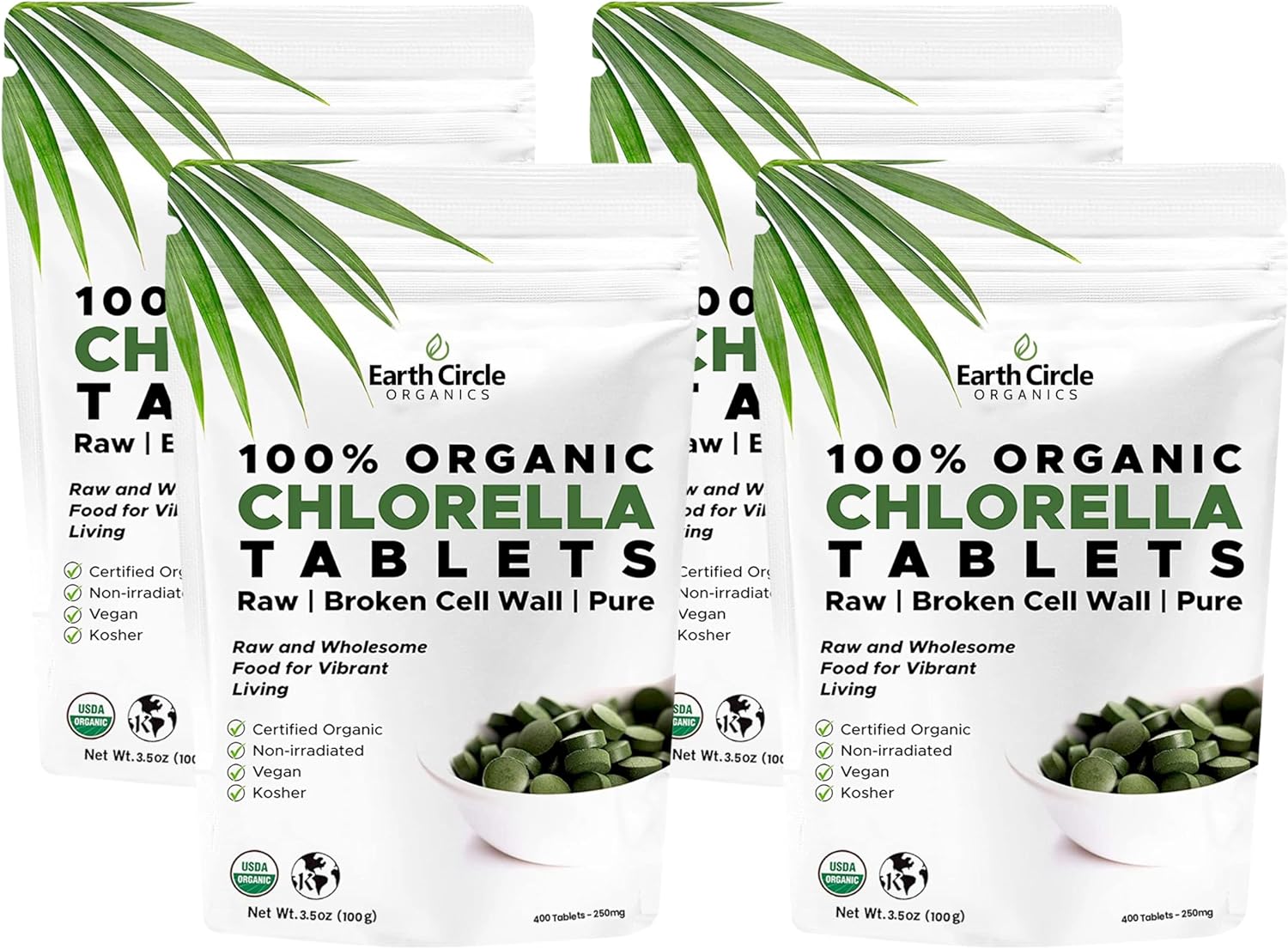 Organic Chlorella Tablets by Earth Circle - Pack of 4 (OG1 Certified)