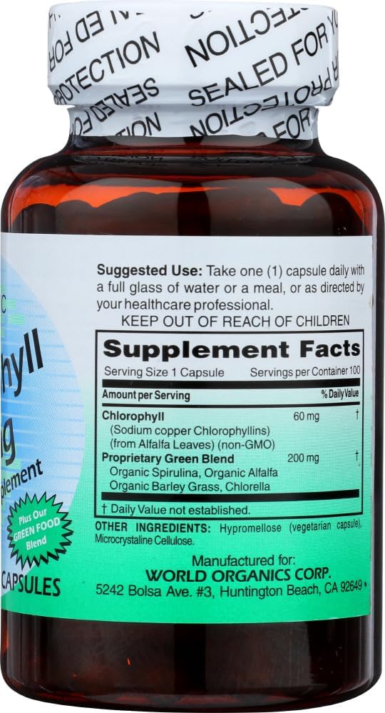 Organic Chlorophyll Capsules - 60MG, 100 Count - Natural Detox and Antioxidant Support