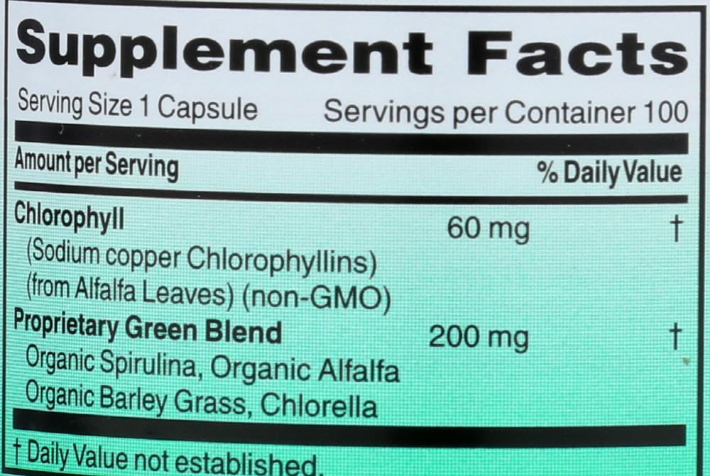 Organic Chlorophyll Capsules - 60MG, 100 Count - Natural Detox and Antioxidant Support