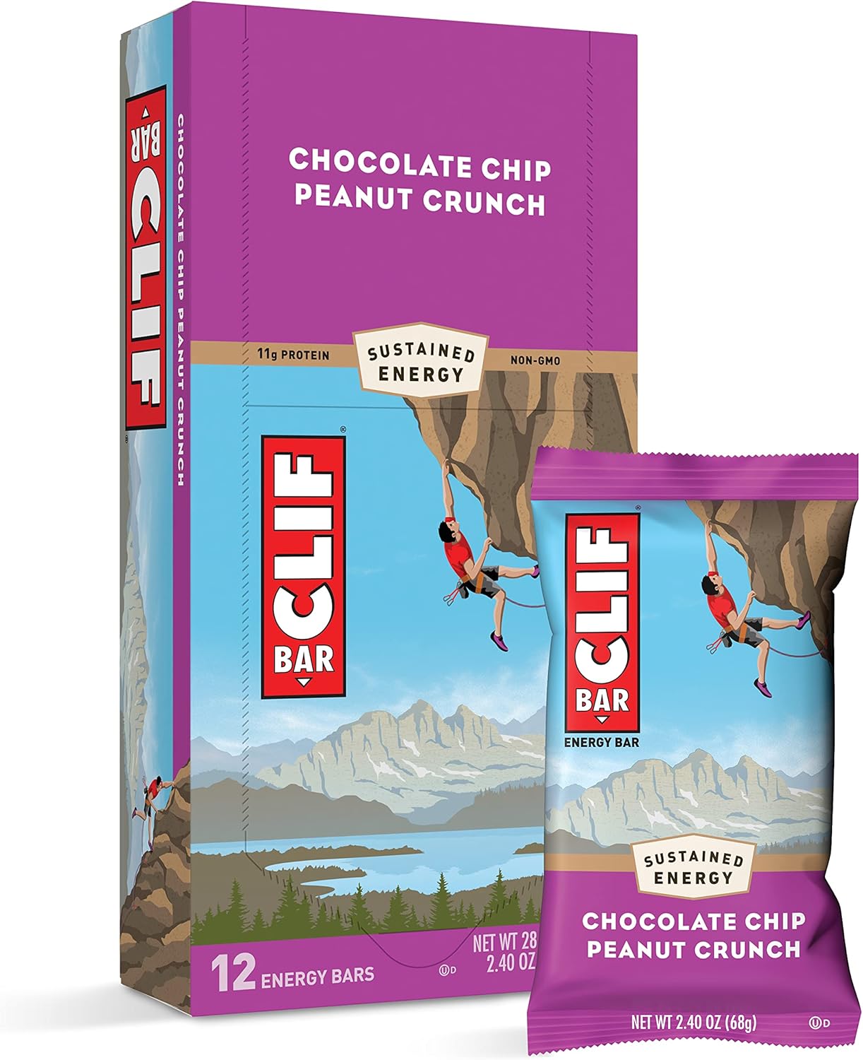 Organic Chocolate Chip Peanut Crunch Energy Bars - Plant Based - Vegetarian - Kosher - 2.4 oz Protein Bars, 12 Pack