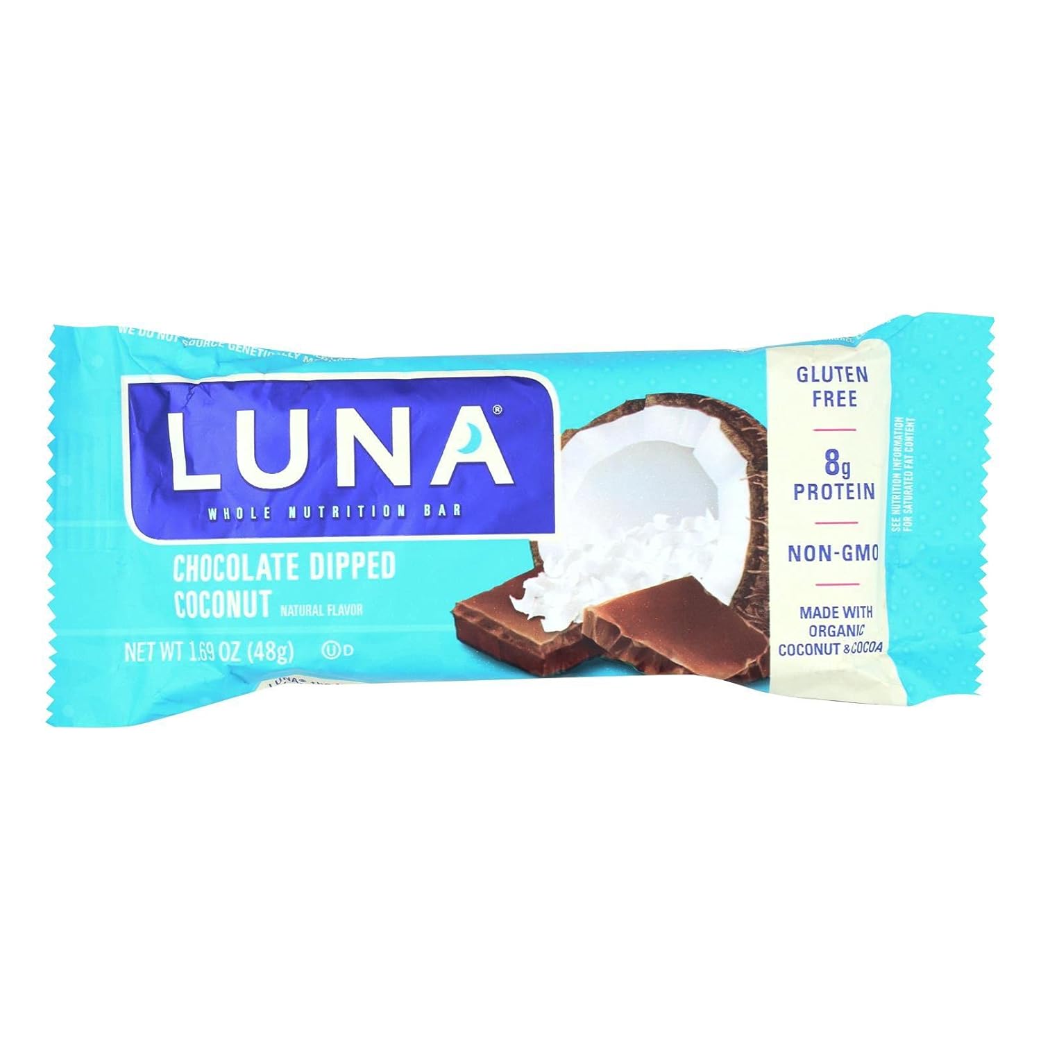Organic Chocolate Dipped Coconut Luna Bar - 15 Count Case - 1.69 Oz Bars