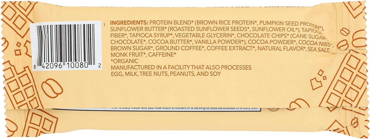 Organic Chocolate Espresso Protein Bars, 14g Plant-Based Protein, 85mg Caffeine, USDA Certified, Gluten Free, Non-GMO - Pack of 12