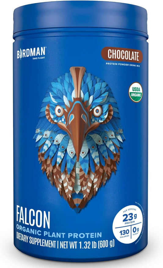 Organic Chocolate Falcon Vegan Protein Powder - Sugar Free, Non Whey, Probiotic, Low Carb - Plant Based Pea Protein for Keto Diet - 20 Servings, 1.32lb