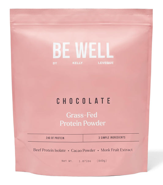 Organic Chocolate Grass-Fed Beef Protein Powder by Kelly LeVeque - 24g Protein, 1g Net Carbs - 30 Servings, 9 Amino Acids, No Soy, Dairy, Stevia, or Added Sugar - 1.87lb