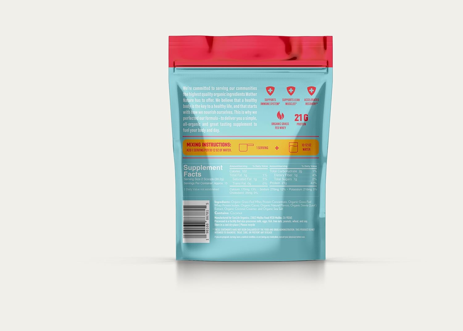 Organic Chocolate Grass Fed Whey Protein Powder - 100% Natural Protein for Men & Women (16 Oz)