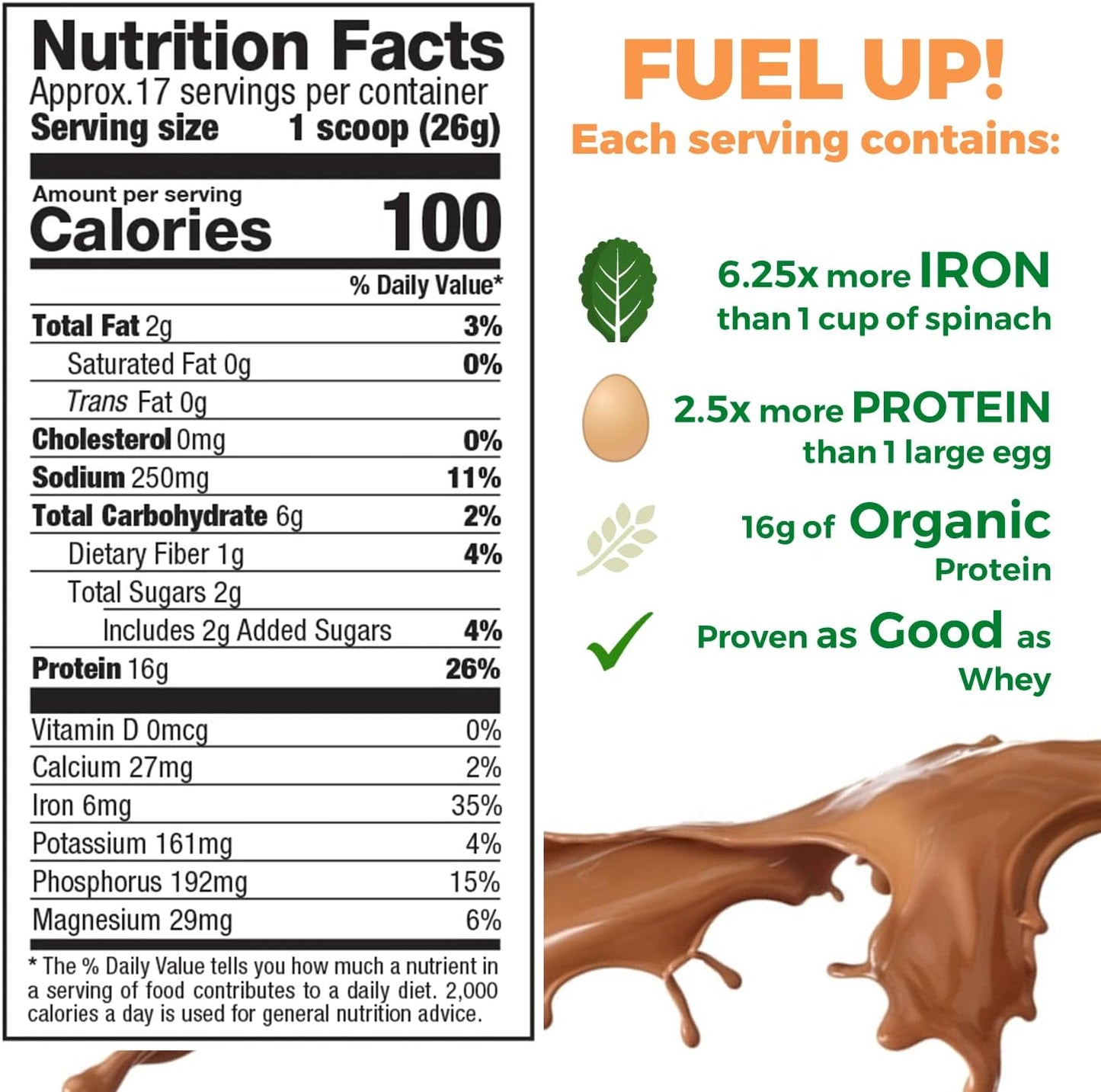 Organic Chocolate Pea Protein Powder - Vegan Plant-Based Protein with BCAAs - 1lb Pack - Low-Carb, Low-Sugar Power