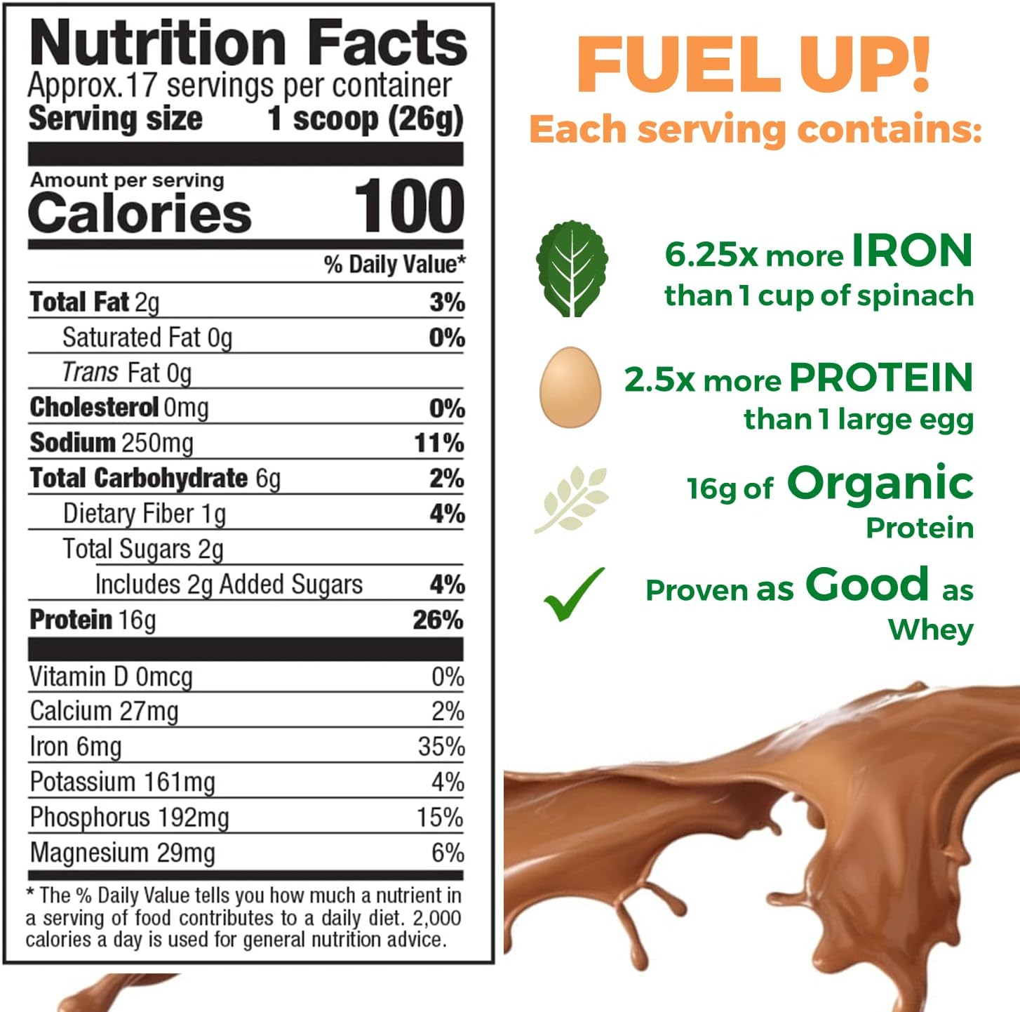 Organic Chocolate Pea Protein Powder - Vegan Plant-Based Protein with BCAAs - 1lb Pack - Low-Carb, Low-Sugar Power