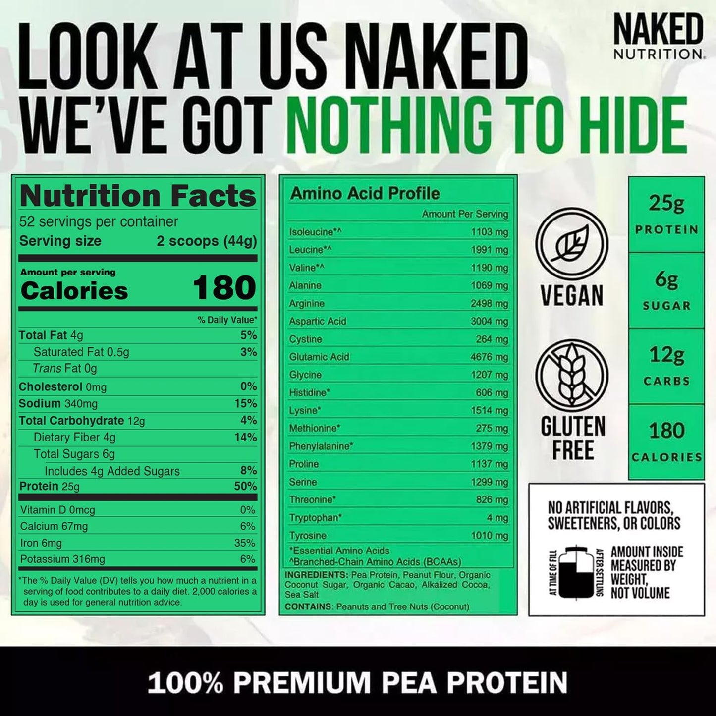 Organic Chocolate Peanut Butter Protein Powder - Made with Naked Pea Protein from US & Canadian Farms, GMO-Free, Soy-Free, Gluten-Free - 52 Servings