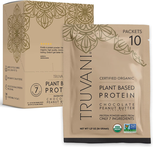 Organic Chocolate Peanut Butter Vegan Pea Protein Powder - 20g Protein, Keto, Gluten & Dairy Free, Low Carb, No Sugar Added - 10 Travel Packets - BoostGo Australia