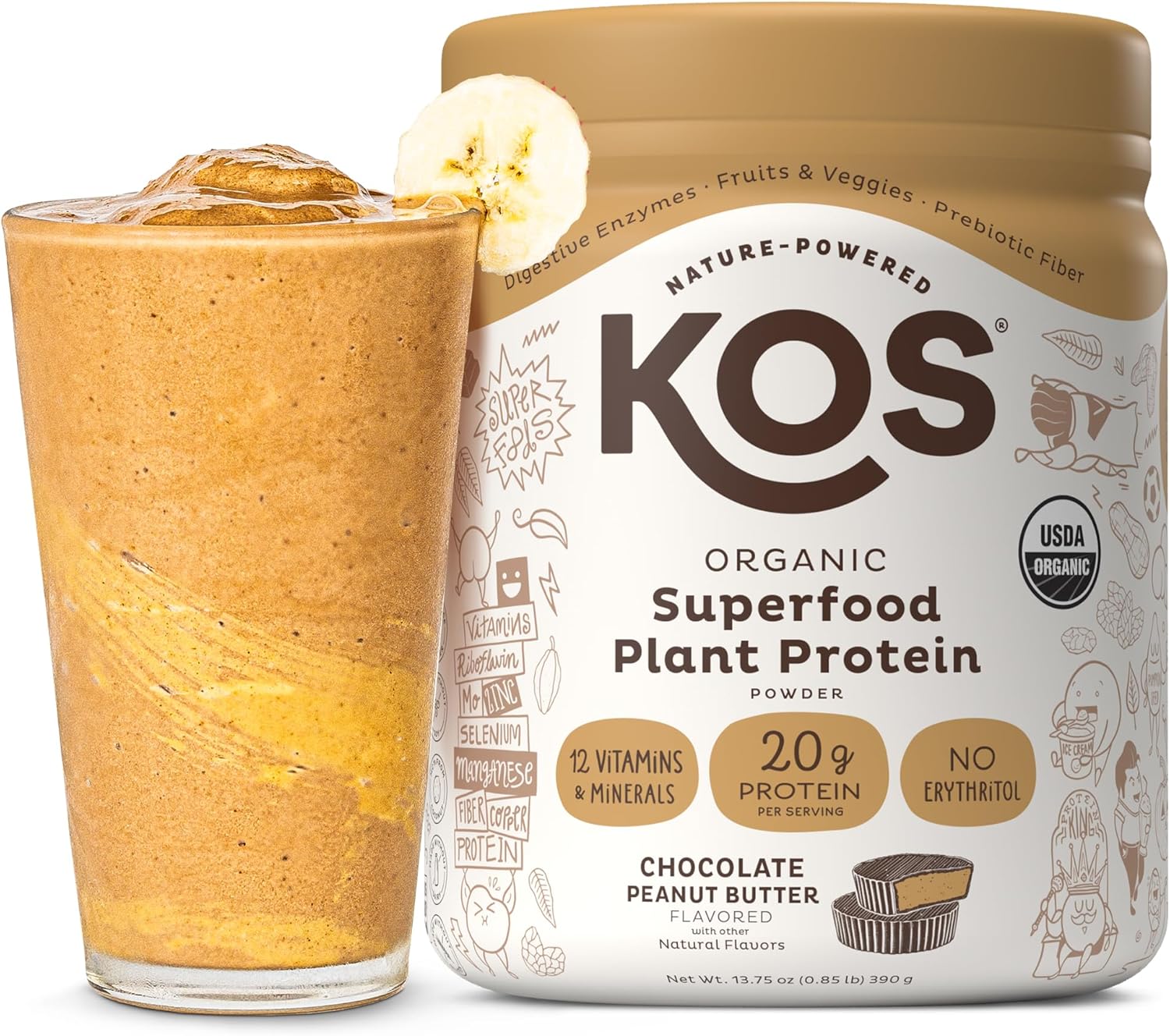 Organic Chocolate Peanut Butter Vegan Protein Powder - Low Carb Blend with Vitamins & Minerals - Keto, Soy, Dairy Free - 10 Servings