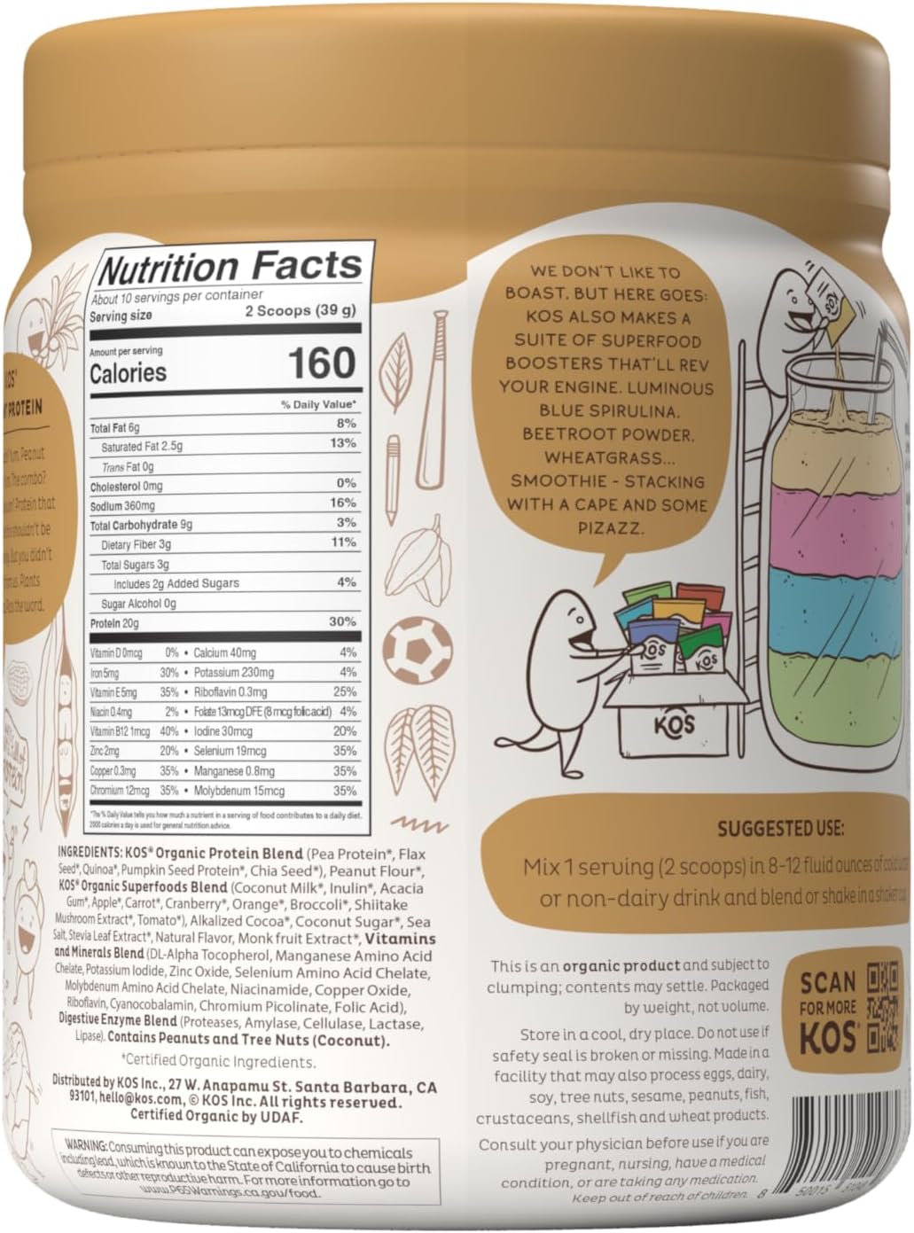 Organic Chocolate Peanut Butter Vegan Protein Powder - Low Carb Blend with Vitamins & Minerals - Keto, Soy, Dairy Free - 10 Servings