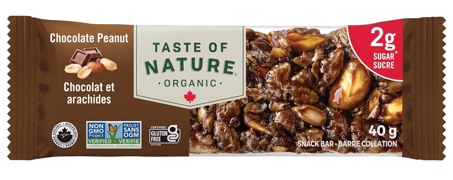 Organic Chocolate Peanut Energy Bars - Low Sugar, High Fiber Snack - 16 Count Pack