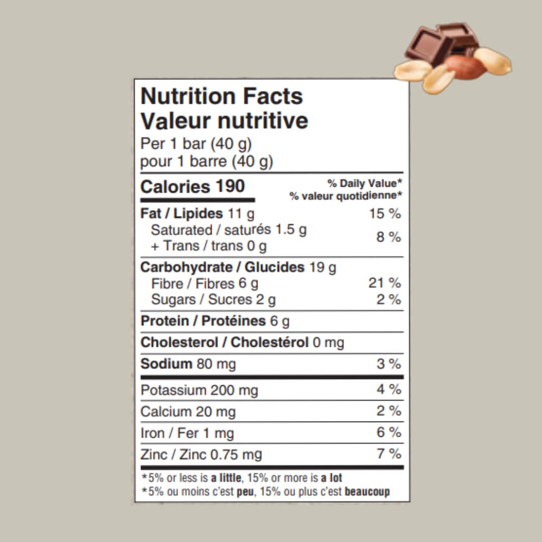 Organic Chocolate Peanut Energy Bars - Low Sugar, High Fiber Snack - 16 Count Pack