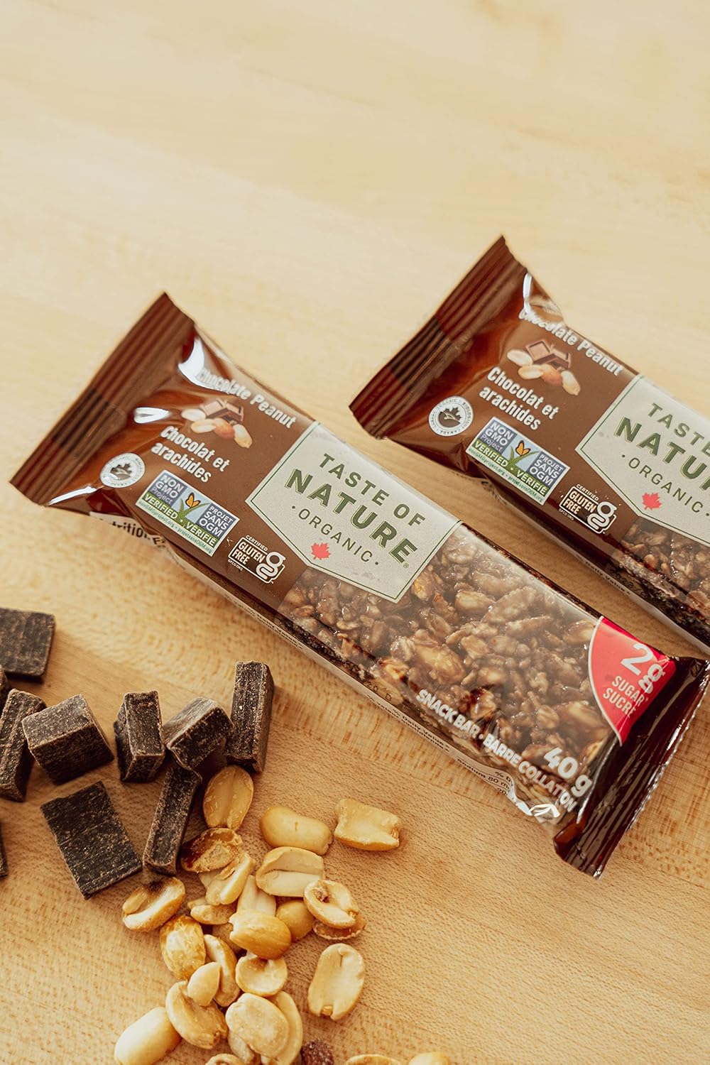 Organic Chocolate Peanut Energy Bars - Low Sugar, High Fiber Snack - 16 Count Pack